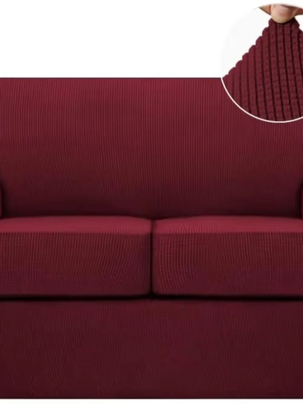 Stretch 3-Piece Ribbed Sofa Slipcover - Burgundy